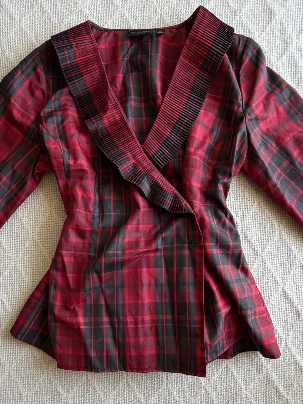 Investments Red and Black Plaid Blouse